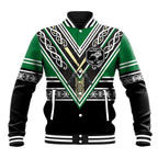 New Zealand Maori Rugby Custom Baseball Jacket Aotearoa Koru Geometric - Naturalistic Green