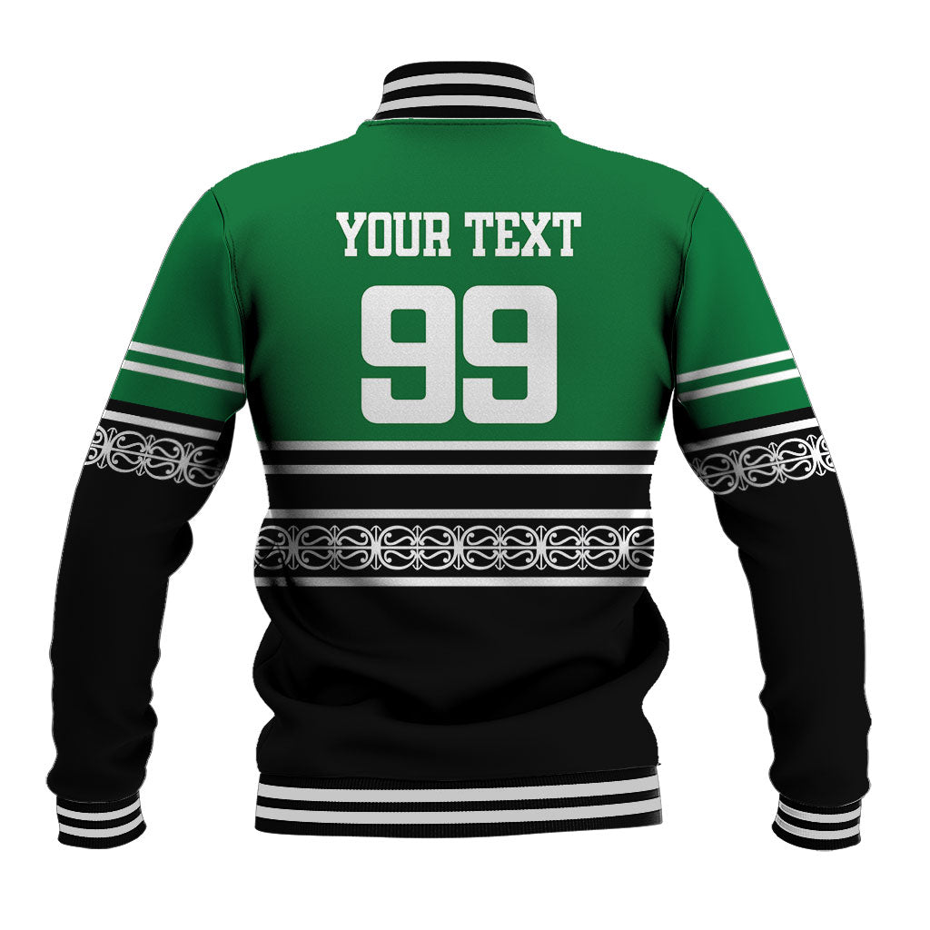 New Zealand Maori Rugby Custom Baseball Jacket Aotearoa Koru Geometric - Naturalistic Green