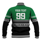New Zealand Maori Rugby Custom Baseball Jacket Aotearoa Koru Geometric - Naturalistic Green