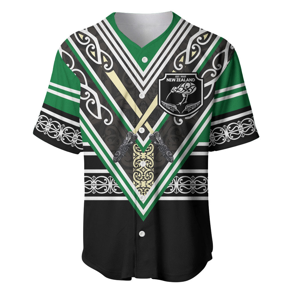 New Zealand Maori Rugby Custom Baseball Jersey Aotearoa Koru Geometric - Naturalistic Green