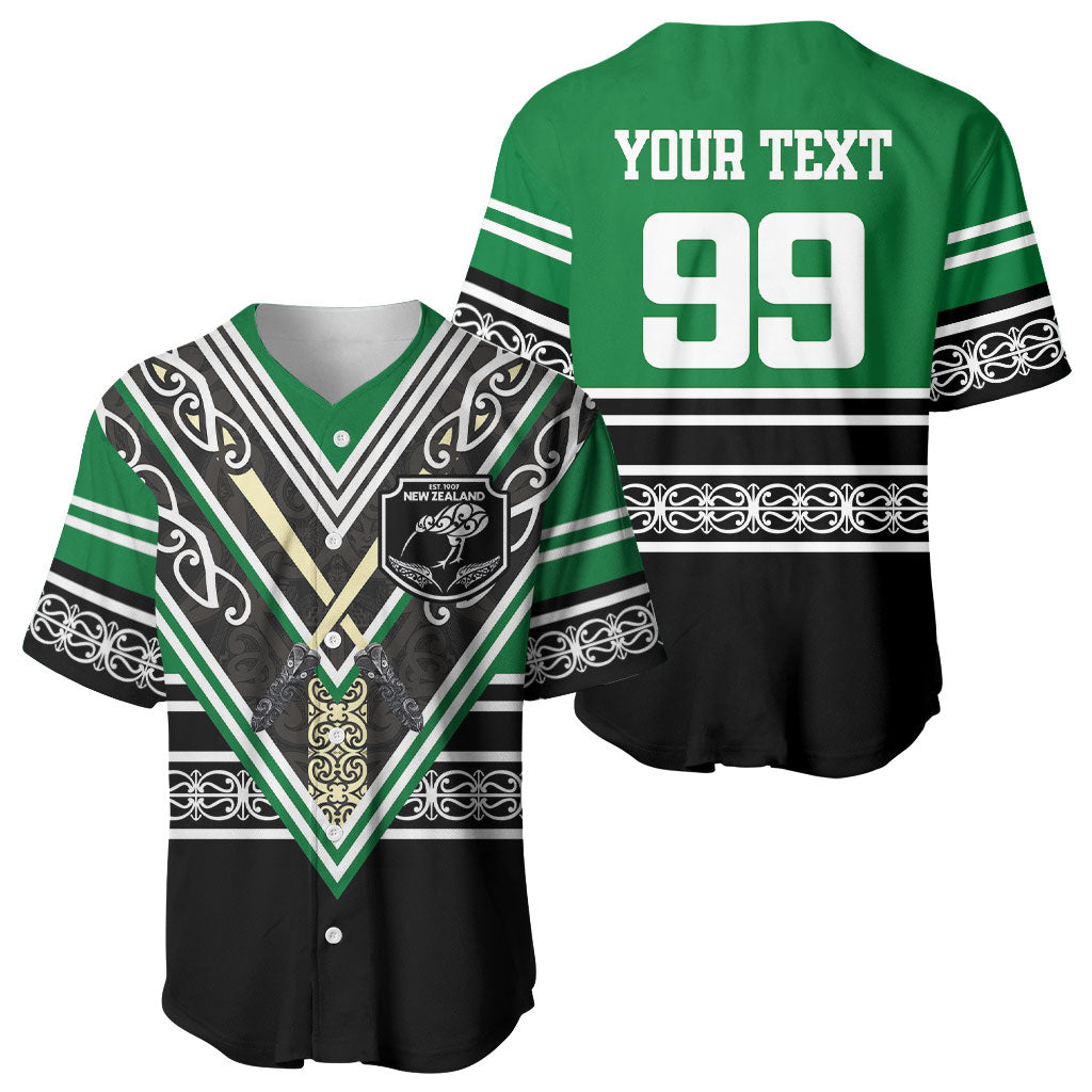 New Zealand Maori Rugby Custom Baseball Jersey Aotearoa Koru Geometric - Naturalistic Green