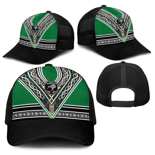 New Zealand Maori Rugby Baseball Net Cap Aotearoa Koru Geometric - Naturalistic Green