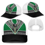 New Zealand Maori Rugby Baseball Net Cap Aotearoa Koru Geometric - Naturalistic Green