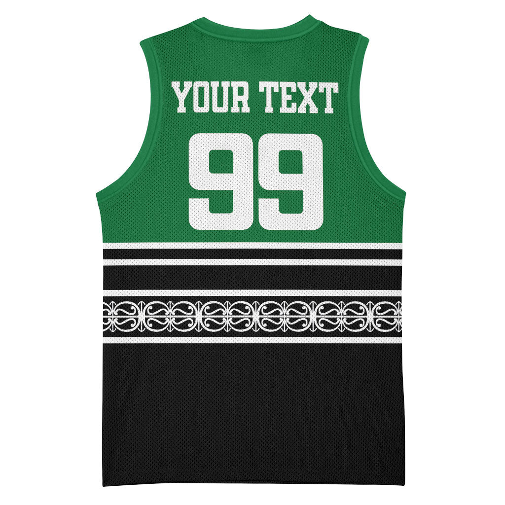 New Zealand Maori Rugby Custom Basketball Jersey Aotearoa Koru Geometric - Naturalistic Green
