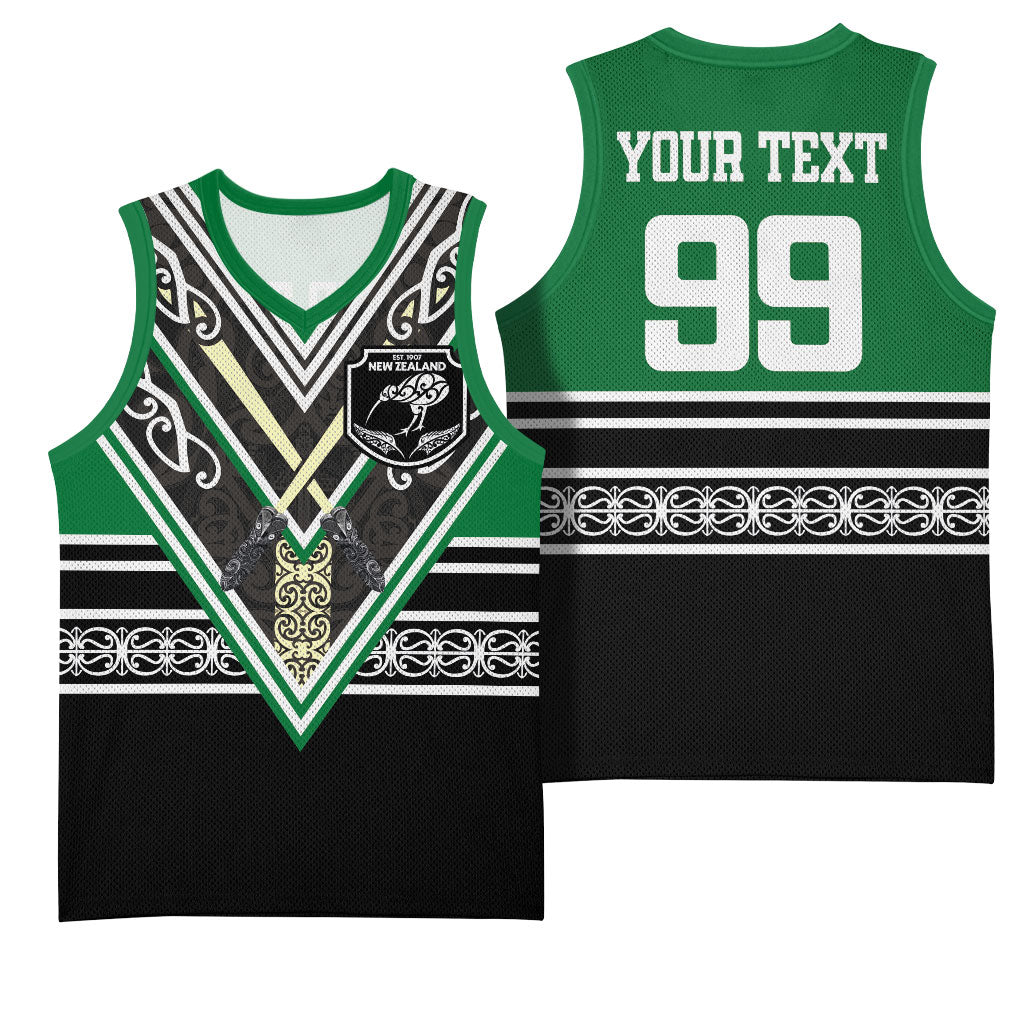 New Zealand Maori Rugby Custom Basketball Jersey Aotearoa Koru Geometric - Naturalistic Green