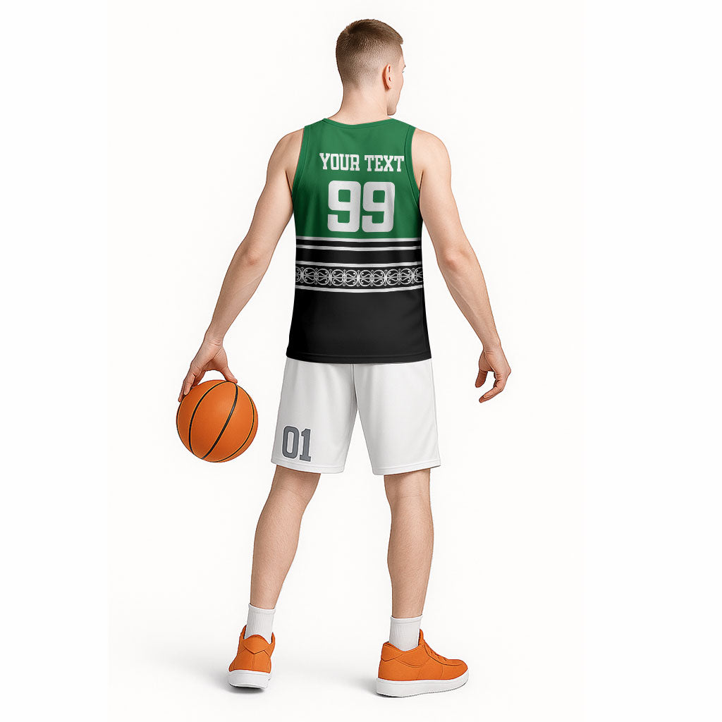 New Zealand Maori Rugby Custom Basketball Jersey Aotearoa Koru Geometric - Naturalistic Green
