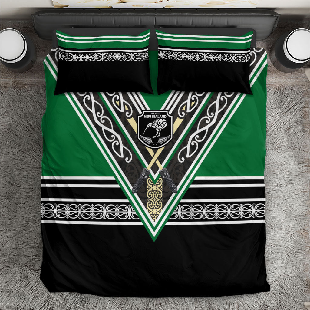 New Zealand Maori Rugby Bedding Set Aotearoa Koru Geometric - Naturalistic Green