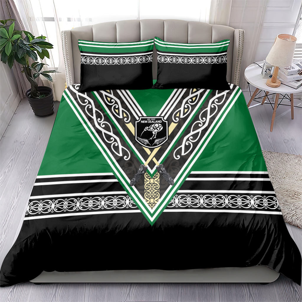 New Zealand Maori Rugby Bedding Set Aotearoa Koru Geometric - Naturalistic Green