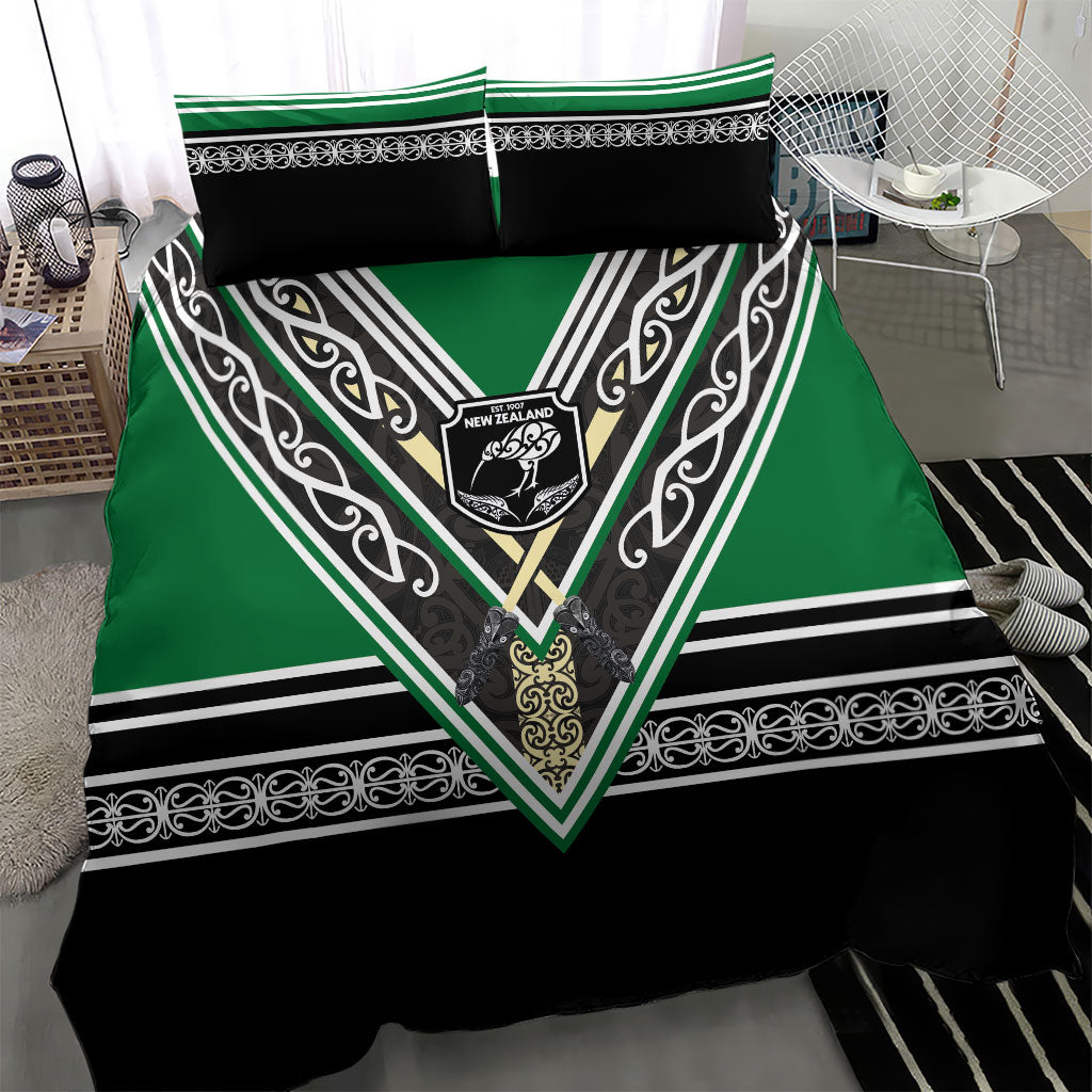 New Zealand Maori Rugby Bedding Set Aotearoa Koru Geometric - Naturalistic Green