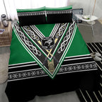 New Zealand Maori Rugby Bedding Set Aotearoa Koru Geometric - Naturalistic Green
