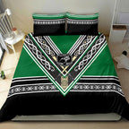 New Zealand Maori Rugby Bedding Set Aotearoa Koru Geometric - Naturalistic Green
