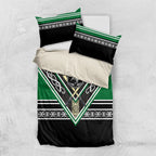 New Zealand Maori Rugby Bedding Set Aotearoa Koru Geometric - Naturalistic Green