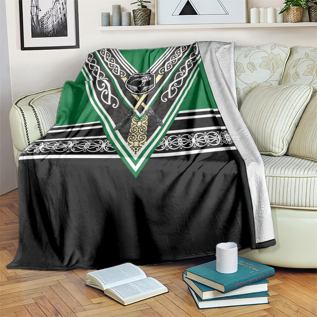 New Zealand Maori Rugby Blanket Aotearoa Koru Geometric - Naturalistic Green