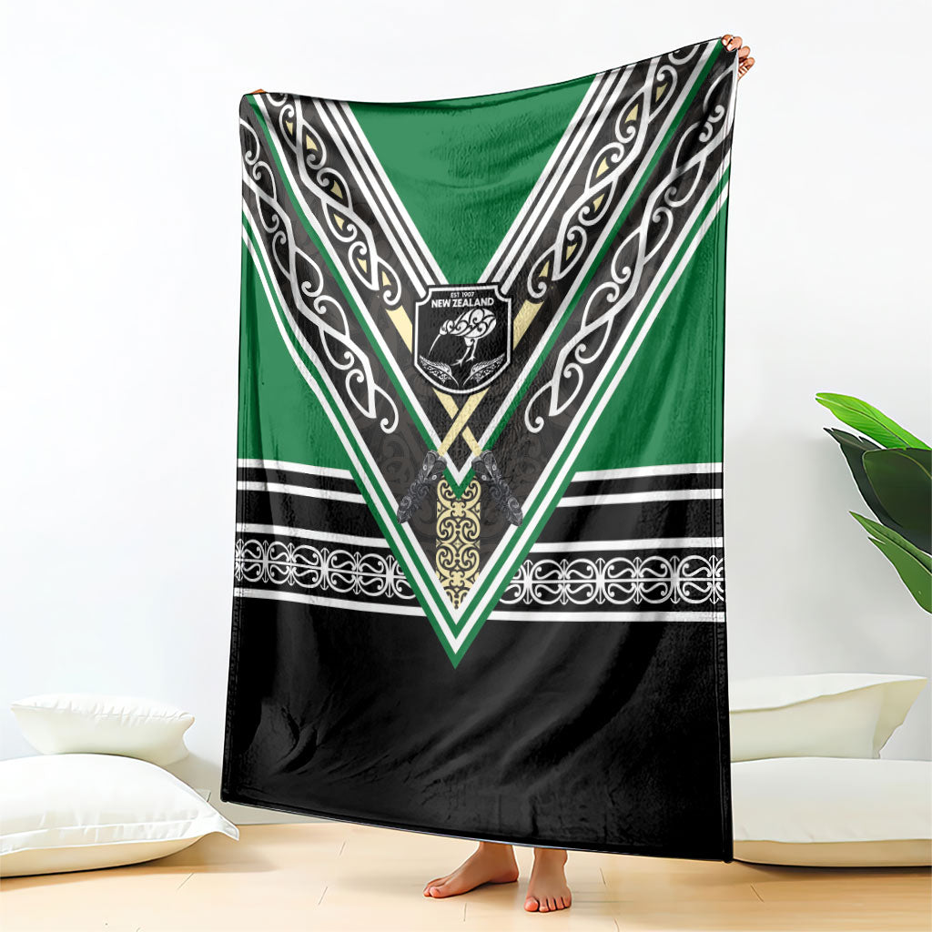 New Zealand Maori Rugby Blanket Aotearoa Koru Geometric - Naturalistic Green
