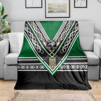 New Zealand Maori Rugby Blanket Aotearoa Koru Geometric - Naturalistic Green