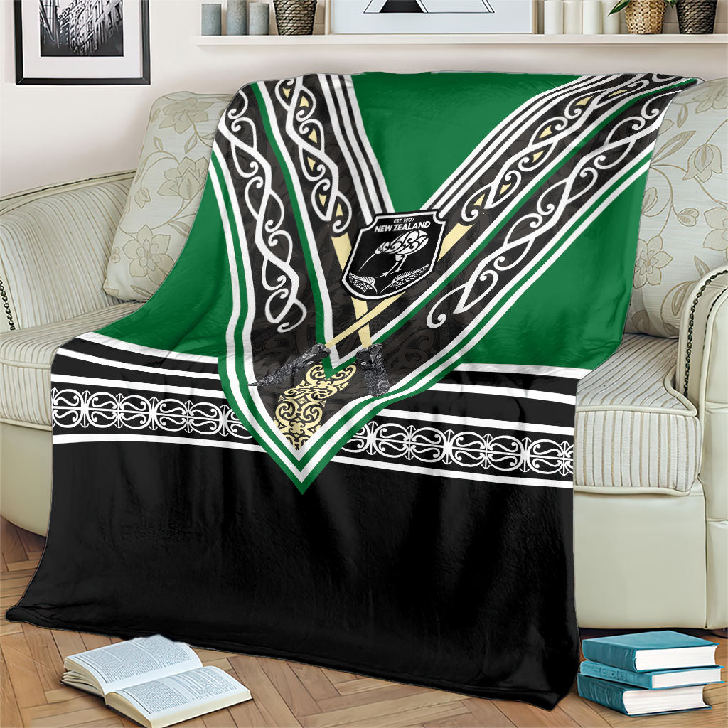 New Zealand Maori Rugby Blanket Aotearoa Koru Geometric - Naturalistic Green