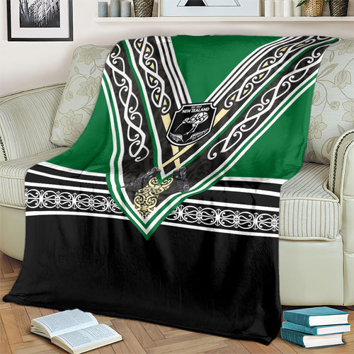 New Zealand Maori Rugby Blanket Aotearoa Koru Geometric - Naturalistic Green