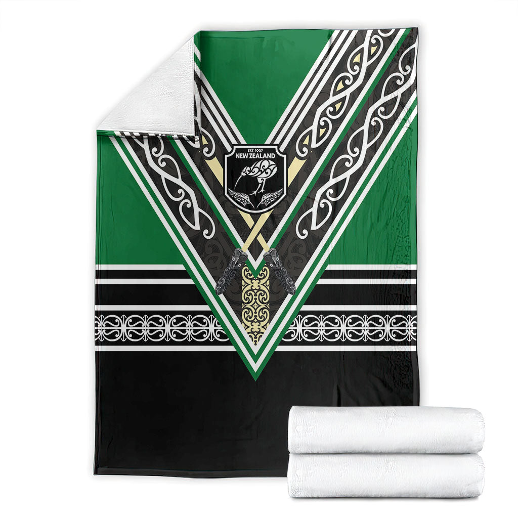 New Zealand Maori Rugby Blanket Aotearoa Koru Geometric - Naturalistic Green
