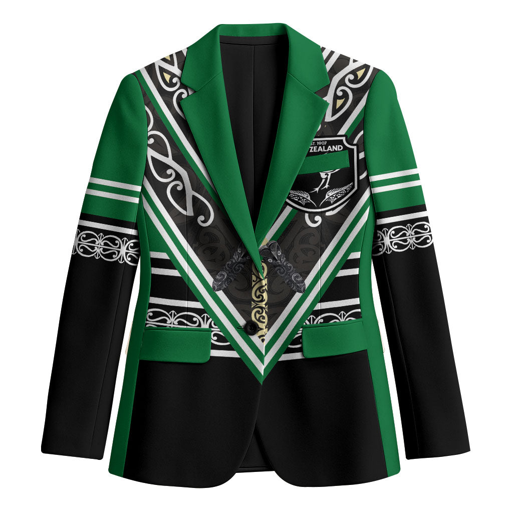 New Zealand Maori Rugby Custom Blazer Aotearoa Koru Geometric - Naturalistic Green