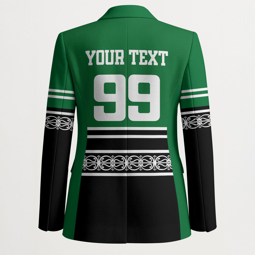 New Zealand Maori Rugby Custom Blazer Aotearoa Koru Geometric - Naturalistic Green