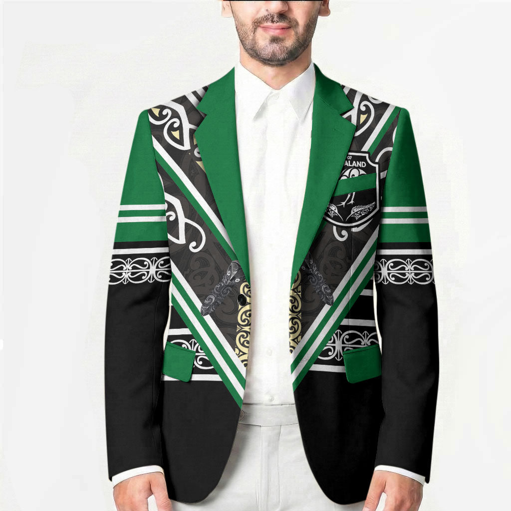 New Zealand Maori Rugby Custom Blazer Aotearoa Koru Geometric - Naturalistic Green