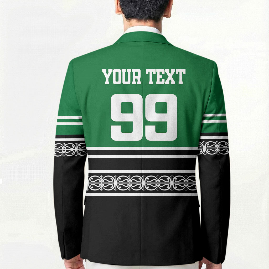 New Zealand Maori Rugby Custom Blazer Aotearoa Koru Geometric - Naturalistic Green