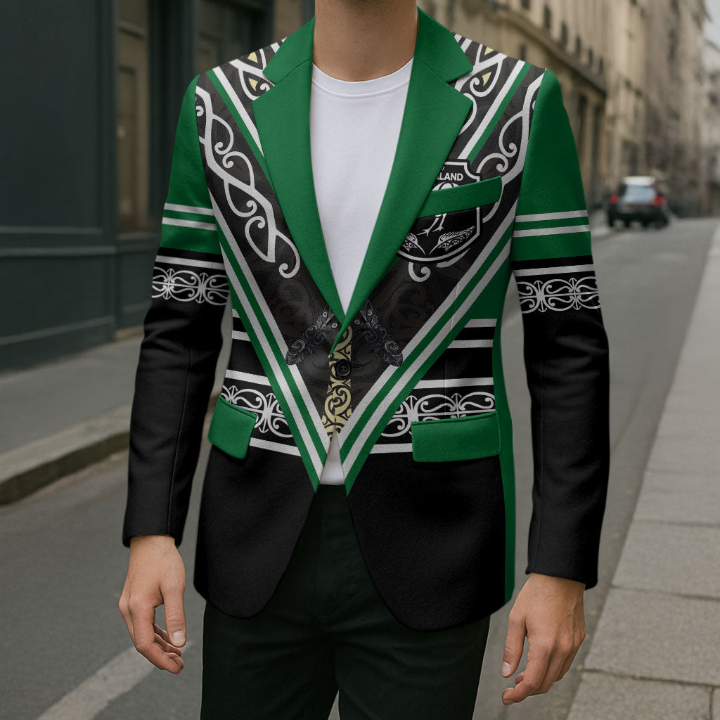 New Zealand Maori Rugby Custom Blazer Aotearoa Koru Geometric - Naturalistic Green