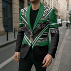 New Zealand Maori Rugby Custom Blazer Aotearoa Koru Geometric - Naturalistic Green