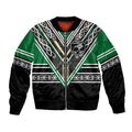 New Zealand Maori Rugby Custom Bomber Jacket Aotearoa Koru Geometric - Naturalistic Green
