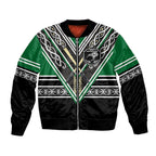 New Zealand Maori Rugby Custom Bomber Jacket Aotearoa Koru Geometric - Naturalistic Green