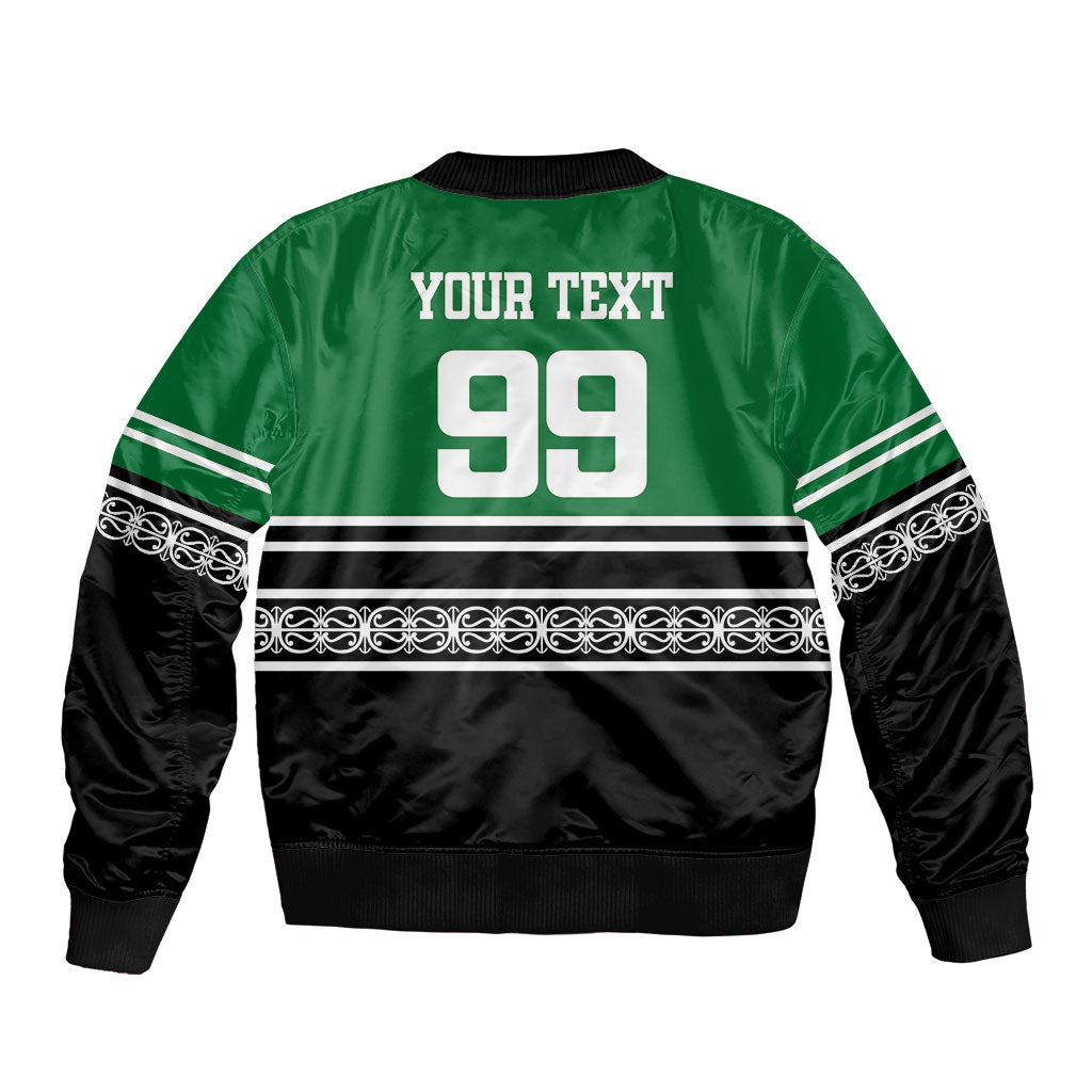 New Zealand Maori Rugby Custom Bomber Jacket Aotearoa Koru Geometric - Naturalistic Green