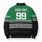 New Zealand Maori Rugby Custom Bomber Puffer Jacket Aotearoa Koru Geometric - Naturalistic Green