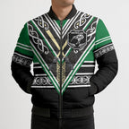 New Zealand Maori Rugby Custom Bomber Puffer Jacket Aotearoa Koru Geometric - Naturalistic Green