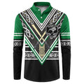New Zealand Maori Rugby Custom Button Sweatshirt Aotearoa Koru Geometric - Naturalistic Green