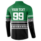 New Zealand Maori Rugby Custom Button Sweatshirt Aotearoa Koru Geometric - Naturalistic Green