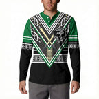 New Zealand Maori Rugby Custom Button Sweatshirt Aotearoa Koru Geometric - Naturalistic Green