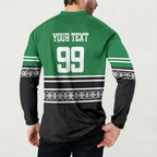 New Zealand Maori Rugby Custom Button Sweatshirt Aotearoa Koru Geometric - Naturalistic Green