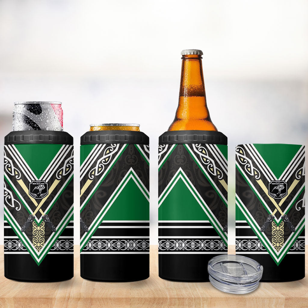 New Zealand Maori Rugby 4 in 1 Can Cooler Tumbler Aotearoa Koru Geometric - Naturalistic Green