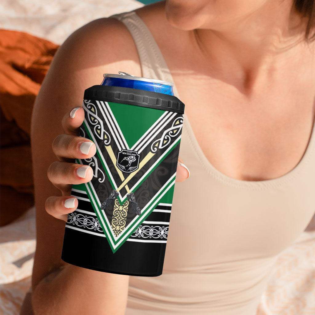 New Zealand Maori Rugby 4 in 1 Can Cooler Tumbler Aotearoa Koru Geometric - Naturalistic Green