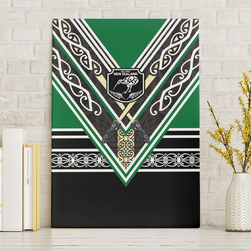 New Zealand Maori Rugby Canvas Wall Art Aotearoa Koru Geometric - Naturalistic Green