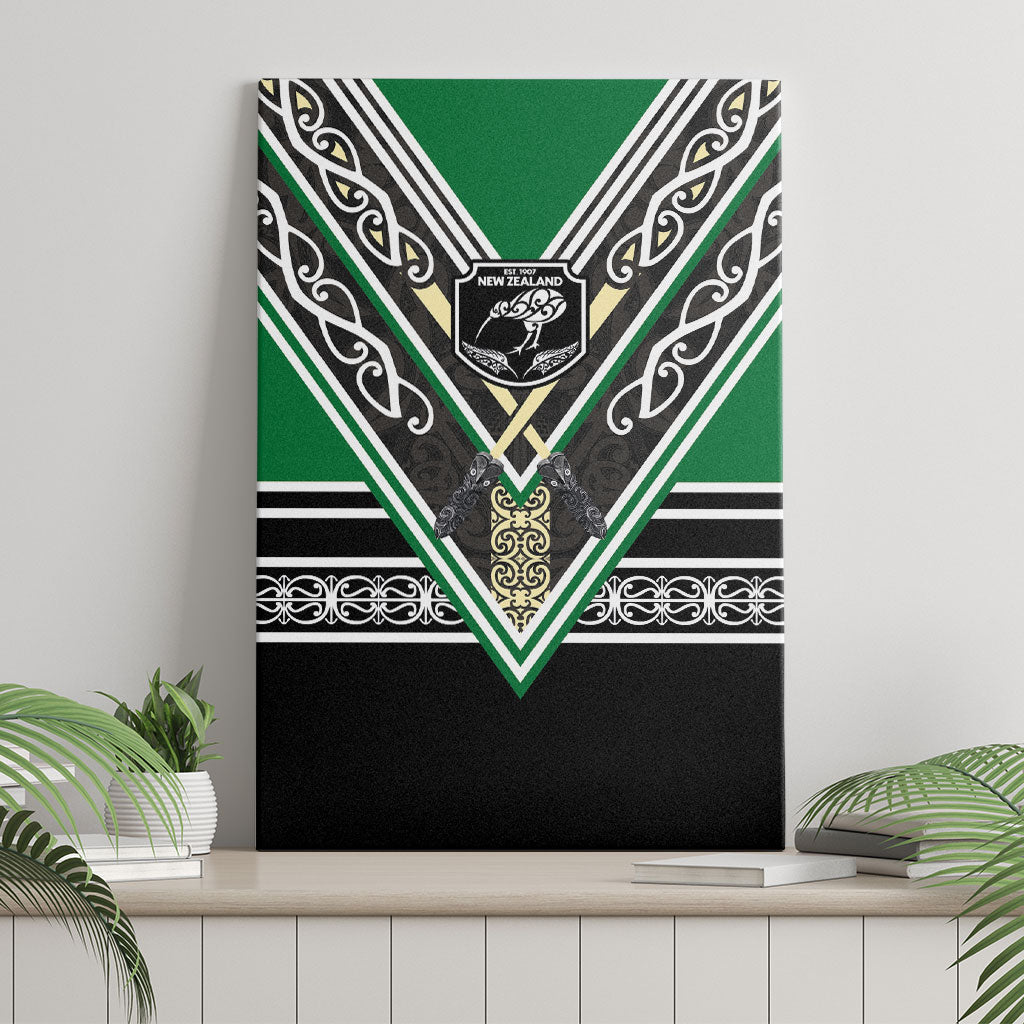 New Zealand Maori Rugby Canvas Wall Art Aotearoa Koru Geometric - Naturalistic Green