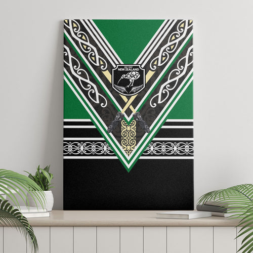 New Zealand Maori Rugby Canvas Wall Art Aotearoa Koru Geometric - Naturalistic Green