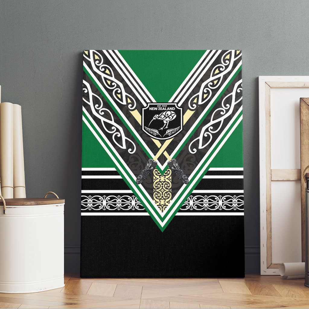 New Zealand Maori Rugby Canvas Wall Art Aotearoa Koru Geometric - Naturalistic Green