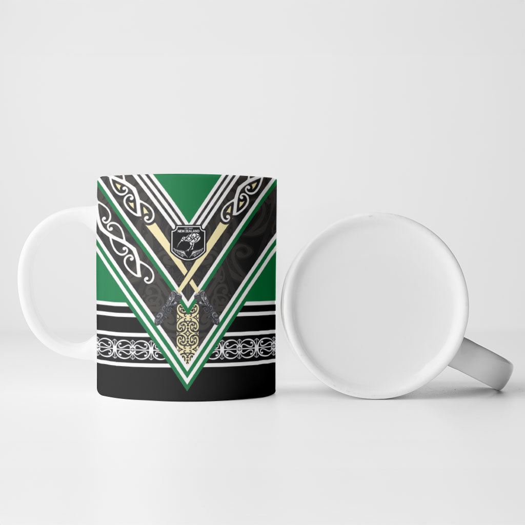 New Zealand Maori Rugby Ceramic Mug Aotearoa Koru Geometric - Naturalistic Green