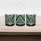 New Zealand Maori Rugby Ceramic Mug Aotearoa Koru Geometric - Naturalistic Green