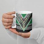 New Zealand Maori Rugby Ceramic Mug Aotearoa Koru Geometric - Naturalistic Green