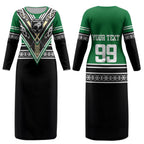 New Zealand Maori Rugby Custom Couples Matching Long Sleeve Bodycon Dress and Long Sleeve Button Shirt Aotearoa Koru Geometric - Naturalistic Green