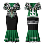 New Zealand Maori Rugby Custom Couples Matching Mermaid Dress and Hawaiian Shirt Aotearoa Koru Geometric - Naturalistic Green