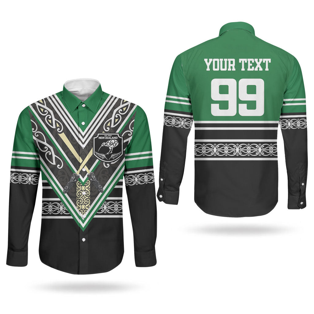 New Zealand Maori Rugby Custom Couples Matching Off Shoulder Maxi Dress and Long Sleeve Button Shirt Aotearoa Koru Geometric - Naturalistic Green