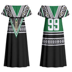 New Zealand Maori Rugby Custom Couples Matching Off Shoulder Maxi Dress and Long Sleeve Button Shirt Aotearoa Koru Geometric - Naturalistic Green